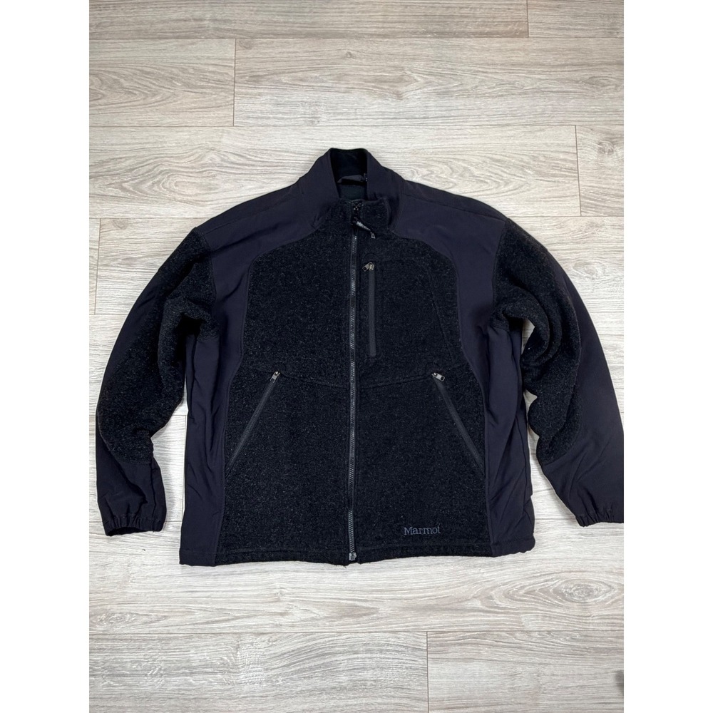 Marmot Mens XL Black Wool Blend Fleece Softshell Hybrid Full ZipJacket E8162-1-K